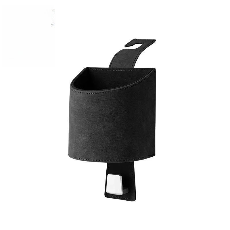 Universal 2-in-1 Car Cup Holder Seat Back Hook Suede Leather Mount Qme Brown