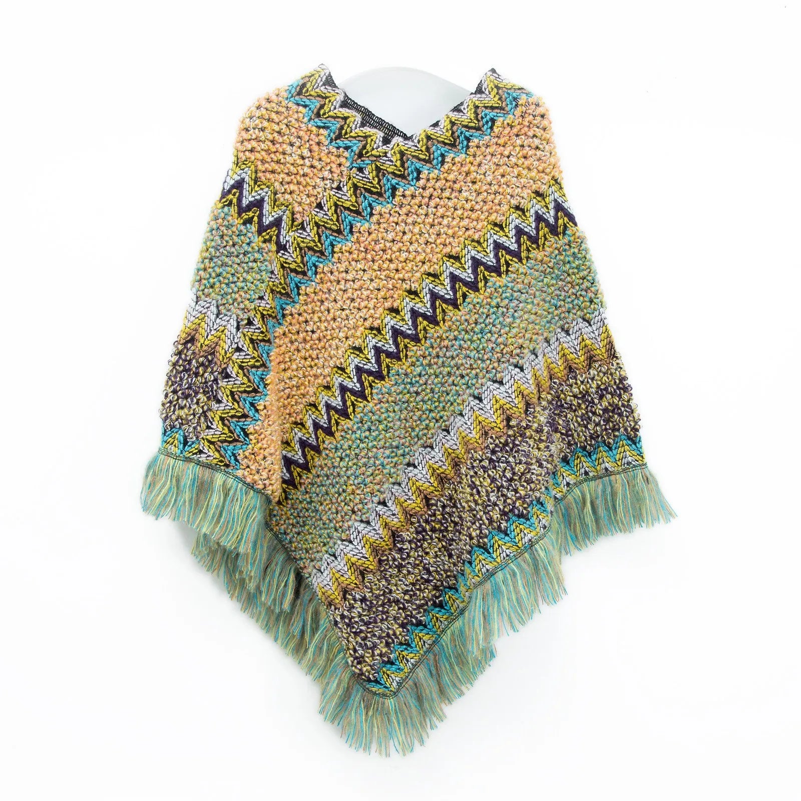 Women Ethnic Style Knitted Cardigan Cape Poncho Wrap Retro Tassel Shawl Stole Cloak Travel Warm Shawls And Wraps Pashmina Qme Green One Size