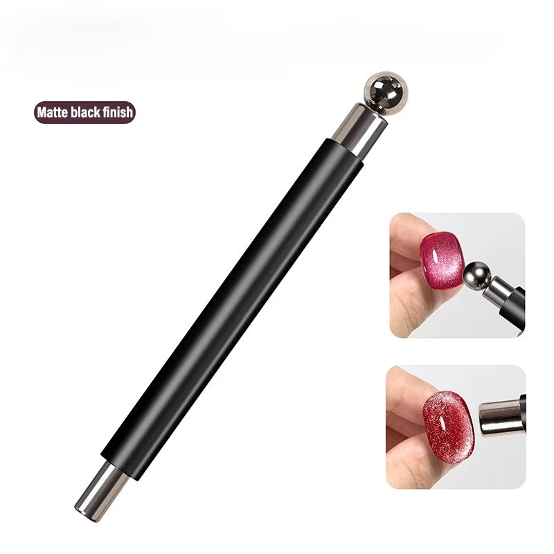 Strong magnetic Long Double Head Nail Magnet Tool Pens Magnetic Cat Eye Gel Polish Nail Art Kit for DIY Salon Studio Or Home Use Qme Black and 10mm ball