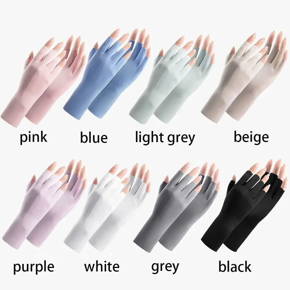 1 Pair Fingerless Gloves Thin Outdoor Riding Gloves UV Protection Multicolor Driving Gloves Stretch Female Touchscreen Qme