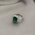 Luxury Elegant Sparkling Emerald Open Zircon Ring for Women Adjustable Luxury Silver Color Inlaid Square Green Pink Zircon Rings Qme green resizable