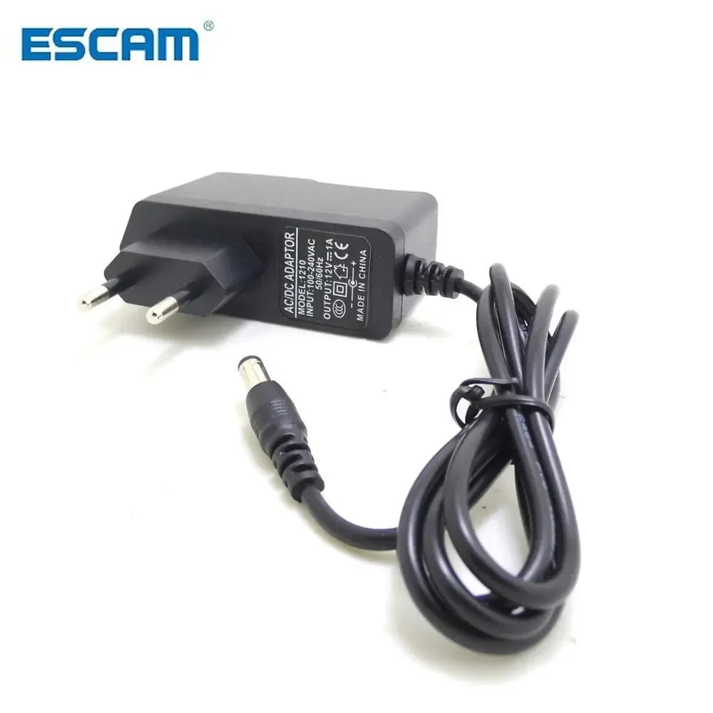 ESCAM EU Plug AC/DC Power adapter charger Power Adapter for CCTV Camera AC 100-240V DC 12V 1A (2.1mm * 5.5mm) Qme