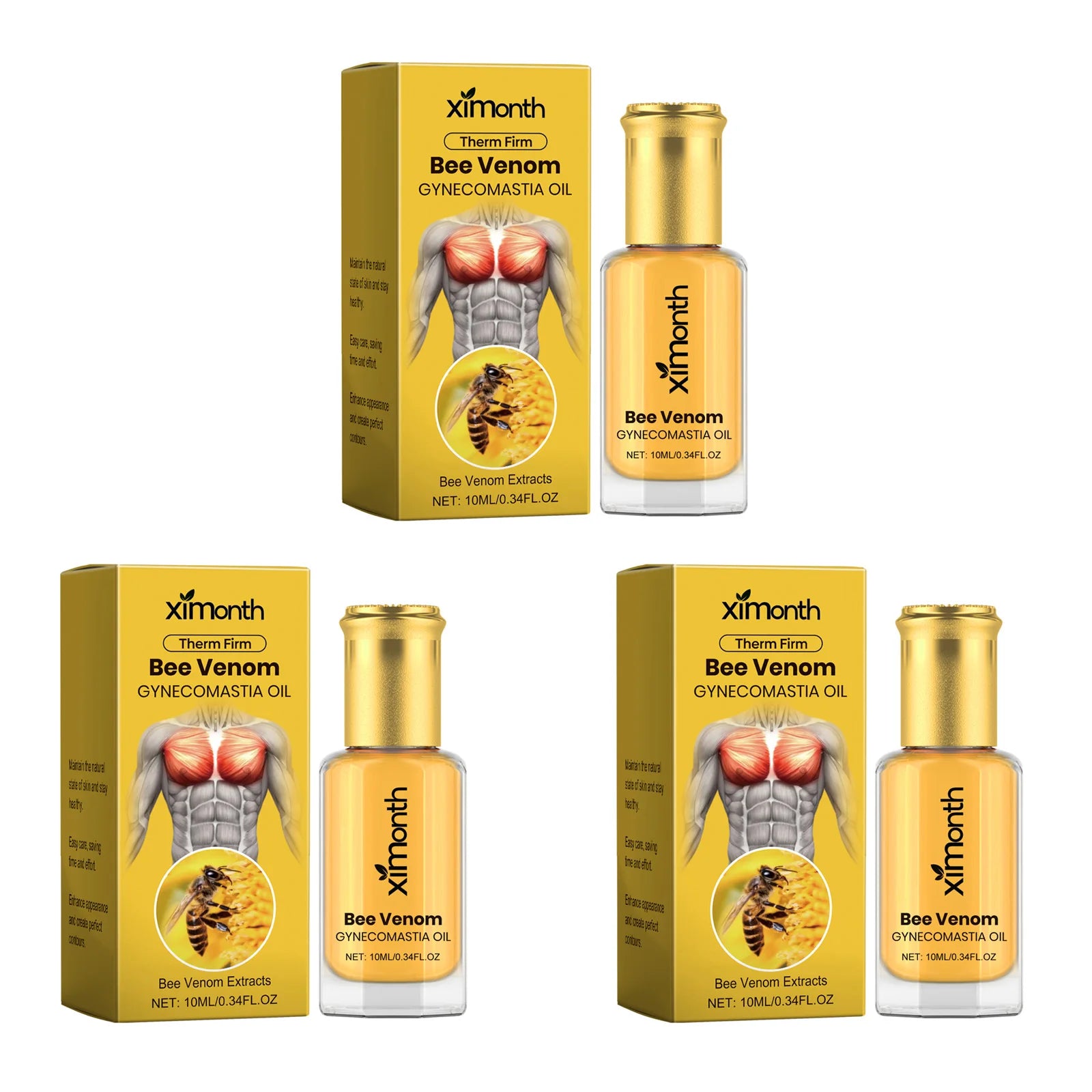 Bee Venom Men's Chest Massage Oil Firming Nourishing Care for Chest Contouring Tightening Elasticity Oil Men's Chest Skin Care Qme 3Pcs