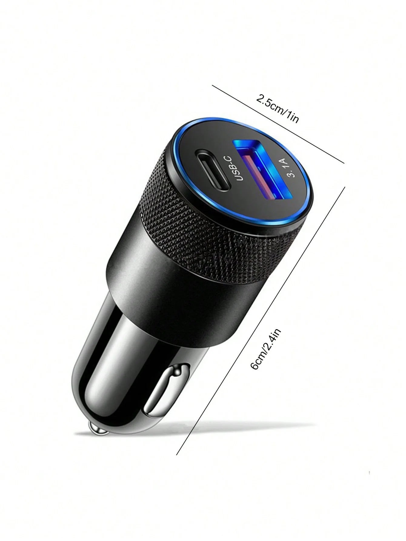 3 1A Usb+pd Metal Car Charger Aluminum Alloy Mobile Phone Qme black