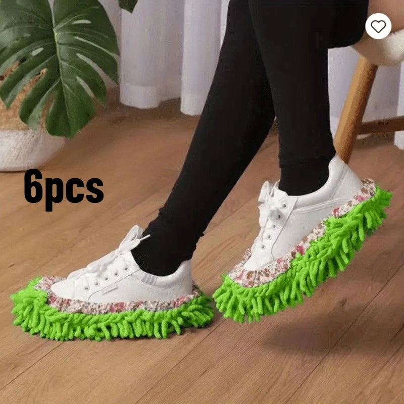 6pcs Household Kitchen Slippers, Multifunctional Floor Dusting Slippers, Microfiber Cleaning Shoes For Household Floor Cleaning Qme Green