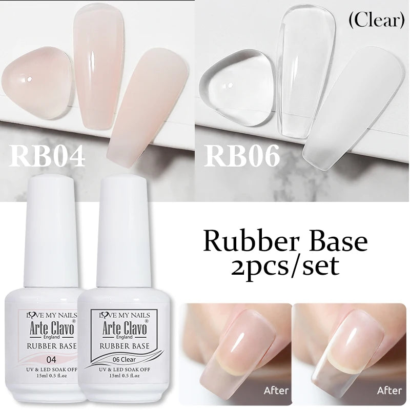 Arte Clavo Rubber Base Coat Nail Gel Polish Jelly Semi Transparent Qme RB04-RB06