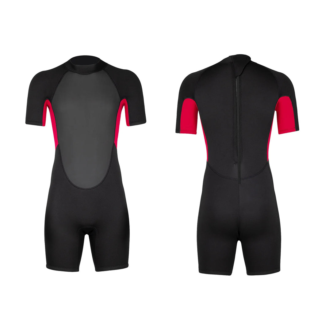 Men's Wetsuit 3mm Neoprene Short Sleeve One Piece Spring Diving Suit Back Front Zip Surfing Diving Swimming Snorkeling Kayaking Qme Red XL