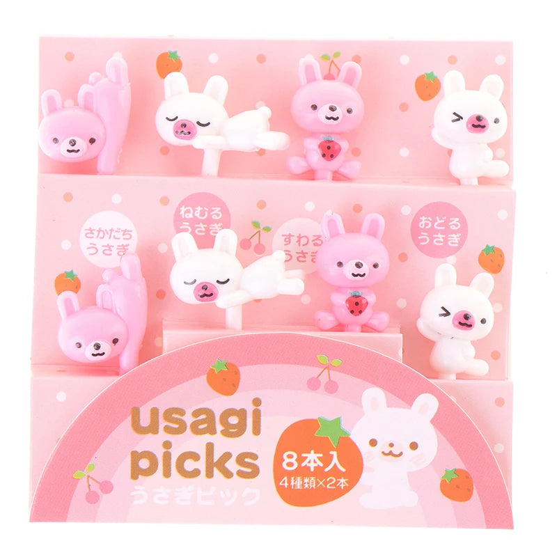 ^8Pcs Animal Farm Cute Bear Fruit Fork Mini Cartoon Children Snack Cake Dessert Pick Toothpick Bento Lunches Party Decoration Qme