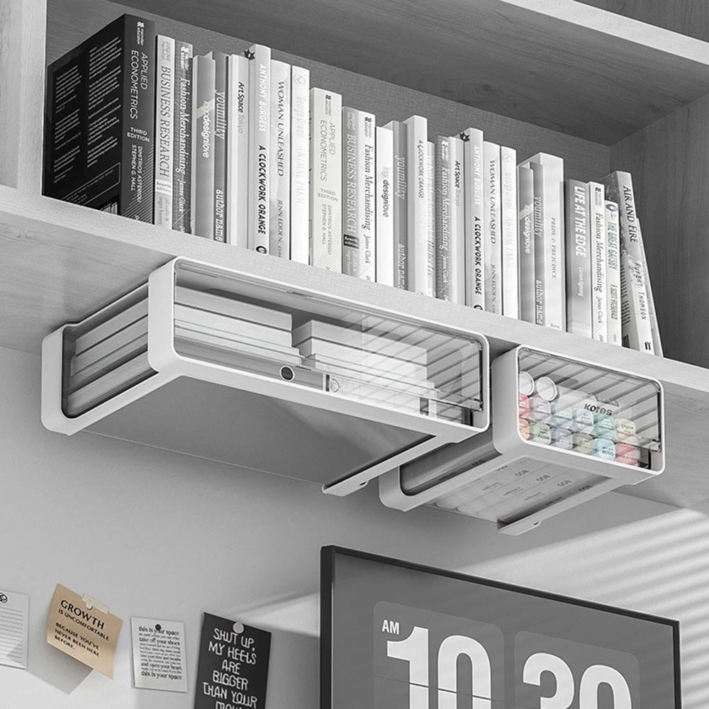 Drawer Storage Box Under Table Hidden Self-Adhesive Drawer Type Organizer Cabinet Office Desk Cosmetics Stationery Storage Rack Qme