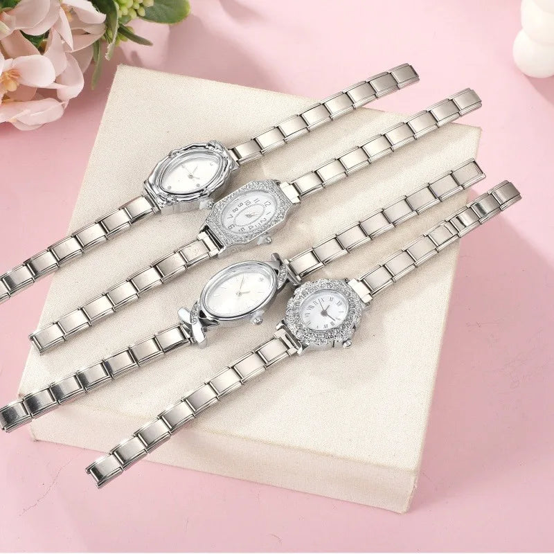 2026 1PC Women's DIY 9mm Width Italian Elastic Charm Stainless Oval Zircon Watch Bracelet Bangle For Party Friend Jewelry Gifts Qme