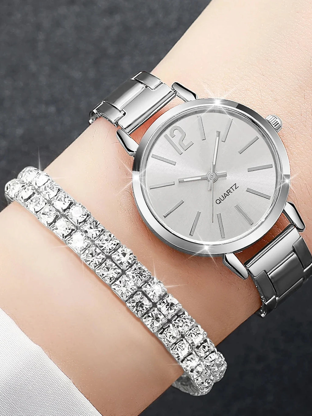 6-piece set of women's small dial quartz watch with simple and casual digital scale watch set Qme