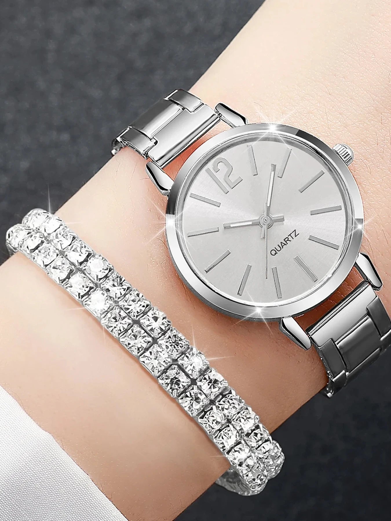 6-piece set of women's small dial quartz watch with simple and casual digital scale watch set Qme