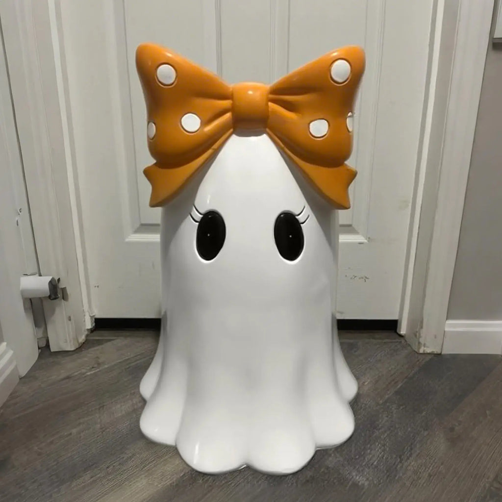 Ghost Decor Halloween Figurines Desktop Resin Ornaments With Bowknot For Gothic Wedding Window Display Birthday Party Indoor Qme