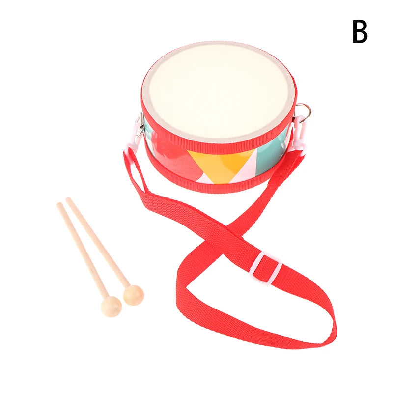 Kids Percussion Drum Wood Toy Carry Strap Music Instrument Teaching Qme B