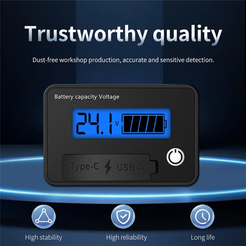 A02F-DC 8-30V LCD Digital Battery Voltmeter Capacity Indicator Lithium Acid Battery Voltage Tester Meter Tool Typec Output Qme