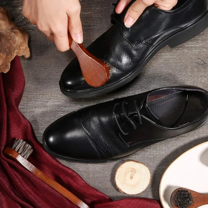 3Pieces Horsehair Shoes Polish Brushes Leather Boots Care Clean Qme