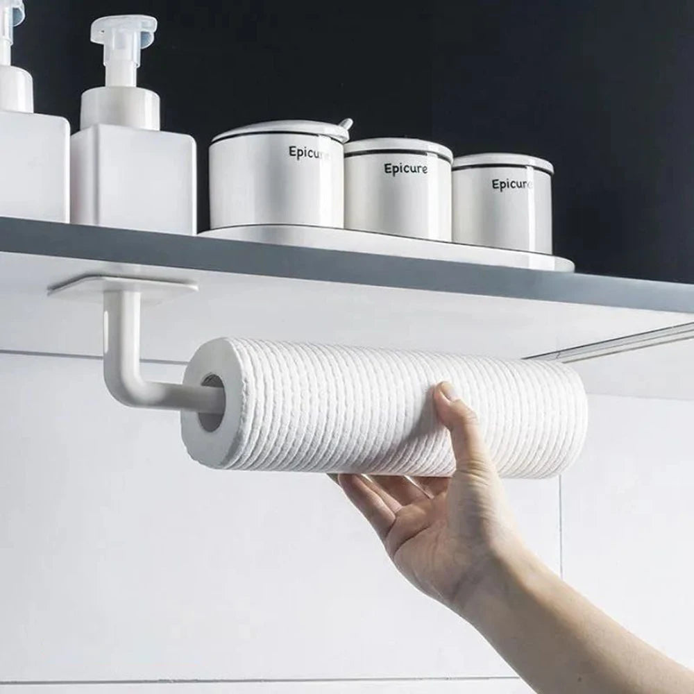 2Pcs No Hole Multifunctional Hooks Lazy Rag Hangers Kitchen Wall Mounted Paper Towel Organiser Qme