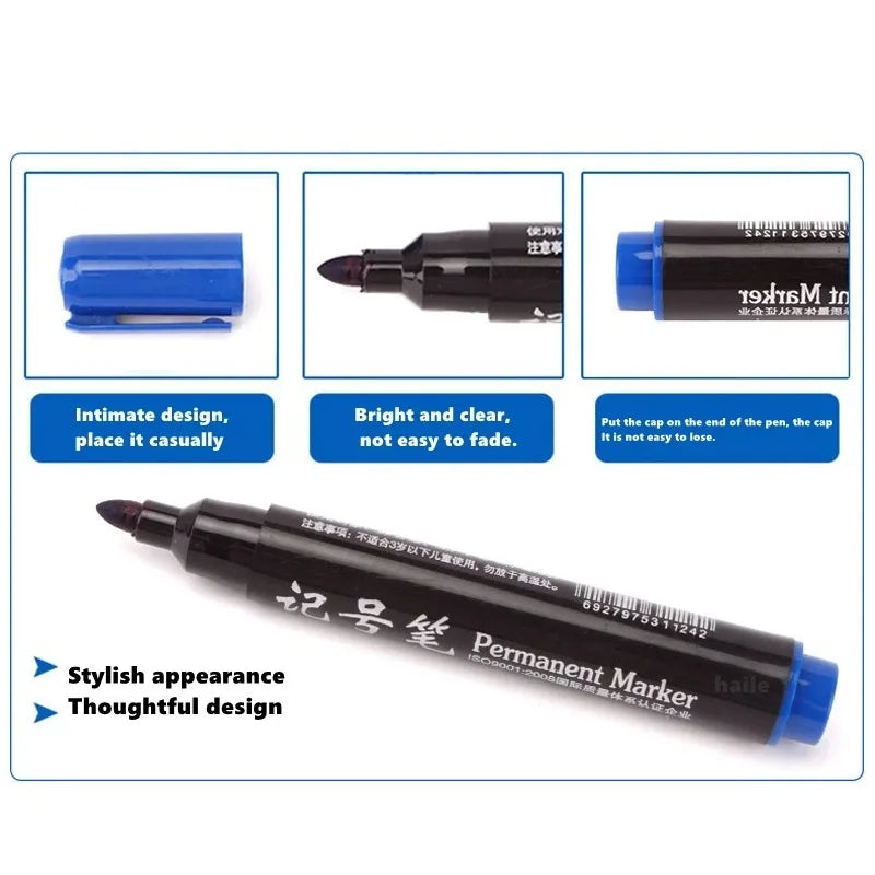 3/6pcs Black/Blue/Red Permanent Marker Pens, Fine Tip, Waterproof, Quick Drying Qme