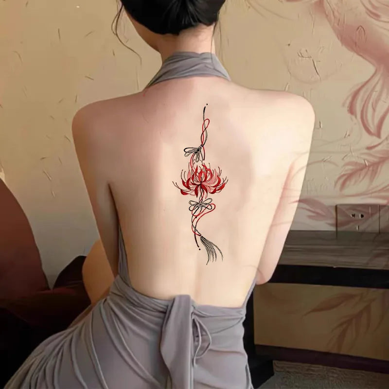 Chinese tassel-style colorful back tattoo stickers, sexy waterproof realistic temporary tattoo stickers for women's chests. Qme