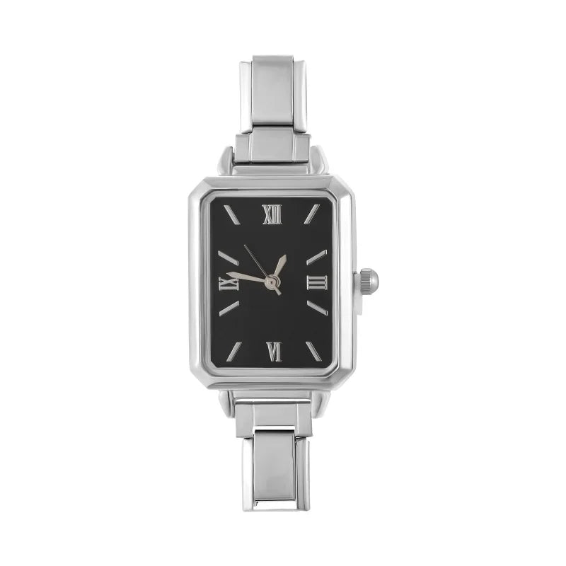 2026 Golden Round Watch Gift Watch Men Women 9MM Width Italian Elastic Charm Stainless Watch Header Linker Bracelets Jewelry DIY Qme S 25