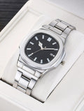 New Square Sports Calendar Steel Belt Watch Men's Steel Belt Quartz Watch Qme black