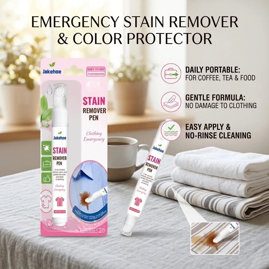 JAKEHOE Portable Clothing Stain Remover Pen Eliminate Coffee & Oil Stain Reduce Odor Mild No-Rinse Emergency Fabric Spot Cleaner Qme