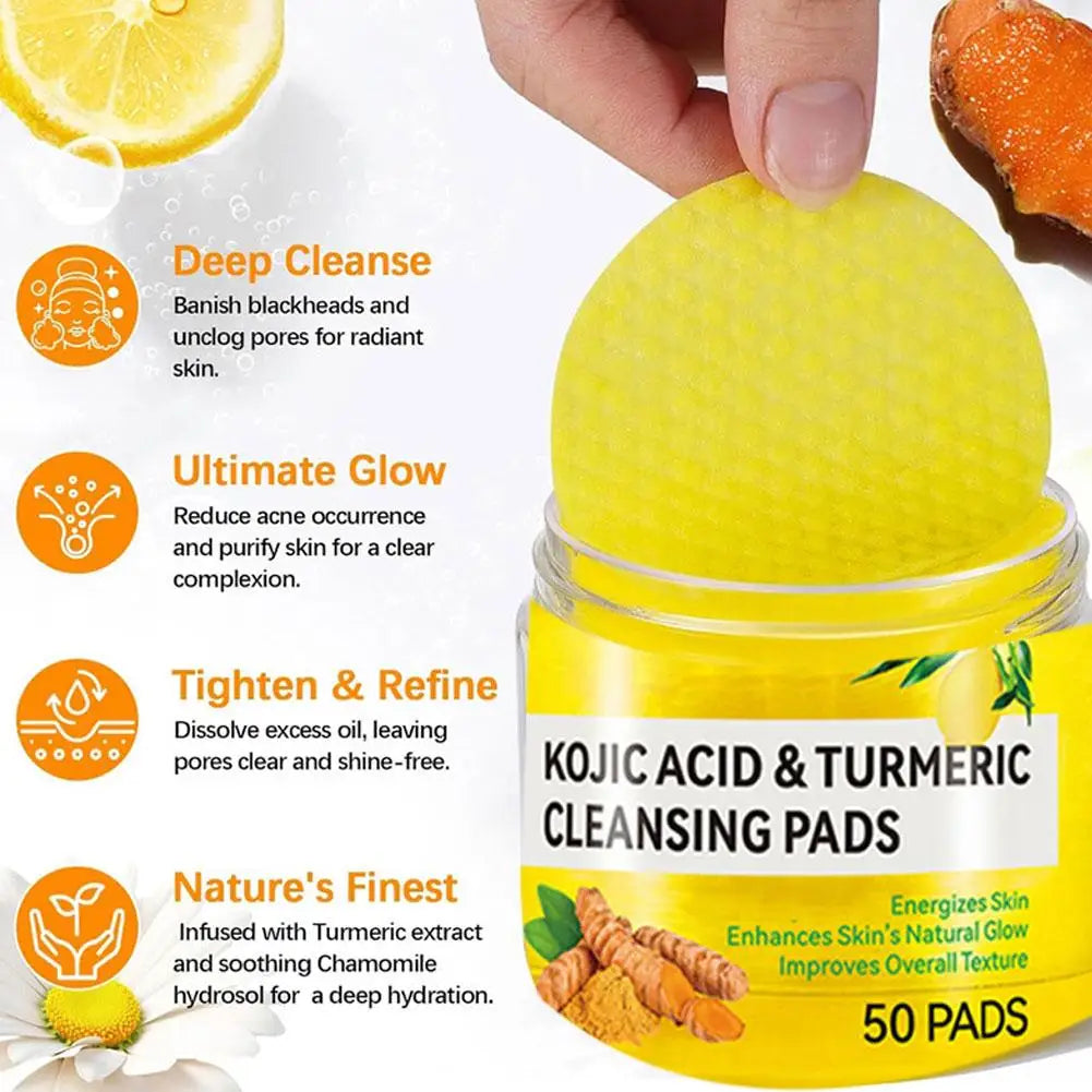 Turmeric Cleansing Pad Kojic Acid Sponges Exfoliating Pads-Acne Scars 50pcs Lemon Chamomile Deep Cleaning For Face Care Products Qme