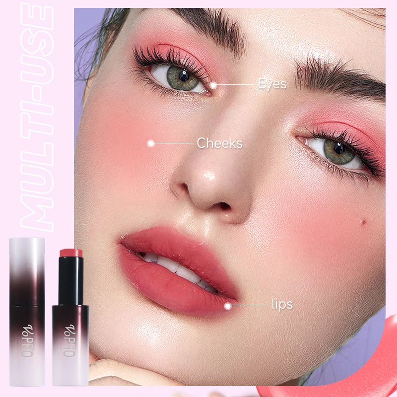 Multi-Use Makeup Cream Blush Stick - Cheeks, Eyes & Lips, Long-Wearing, Waterproof, Non-Greasy, Hydrating, With Vitamin E Qme