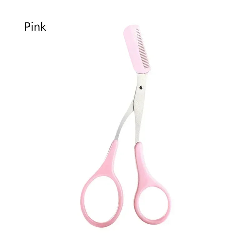 Stainless Steel Eyebrow Scissors with Comb Hair Removal Shaver Safe Eyebrow Trimmer Makeup Products Eyebrow Shaping Makeup Tools Qme B-Pink