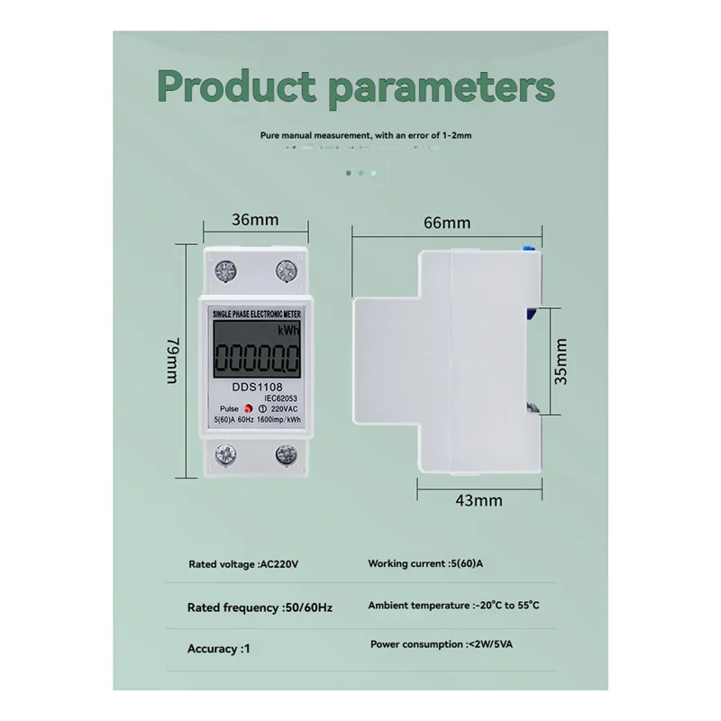 A02F-DDS1108 Digital Electric Energy Meter Single Phase AC220V 60Hz Kwh Meter LCD Display Multifunctional Wattmeter Qme