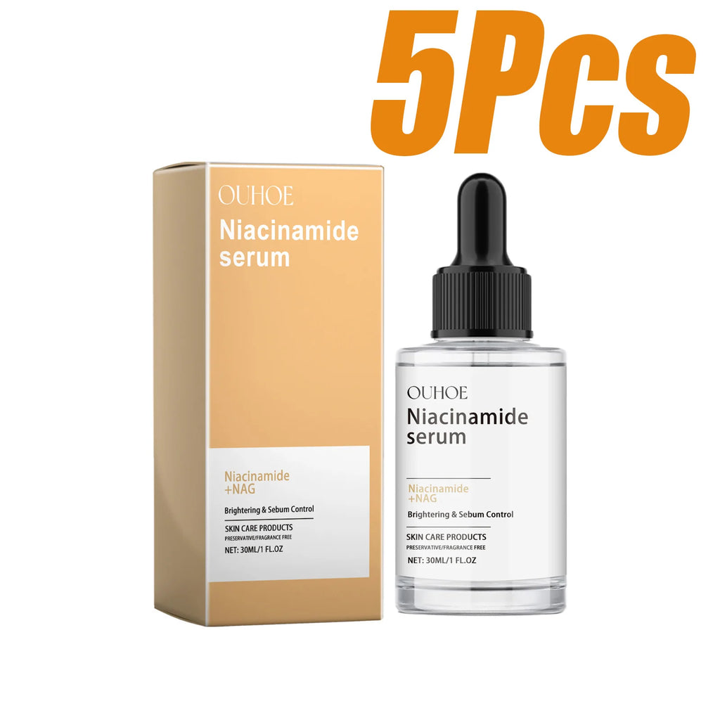 Nicotinamide Face Serum Brightening Moisturizing Smoothing Shrink Pores Facial Essence Glowing Facial Moisturizer for Daily Skin Qme 5 x 30ml Boxed
