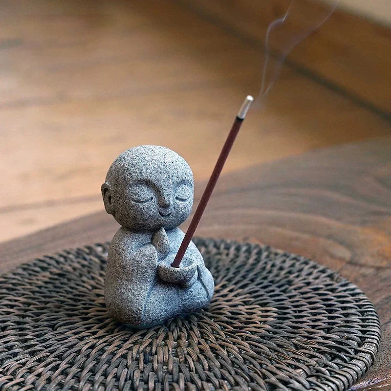 Japanese Jizo Monk Incense Holder Sticks Zen Burner Sandstone Buddha Qme