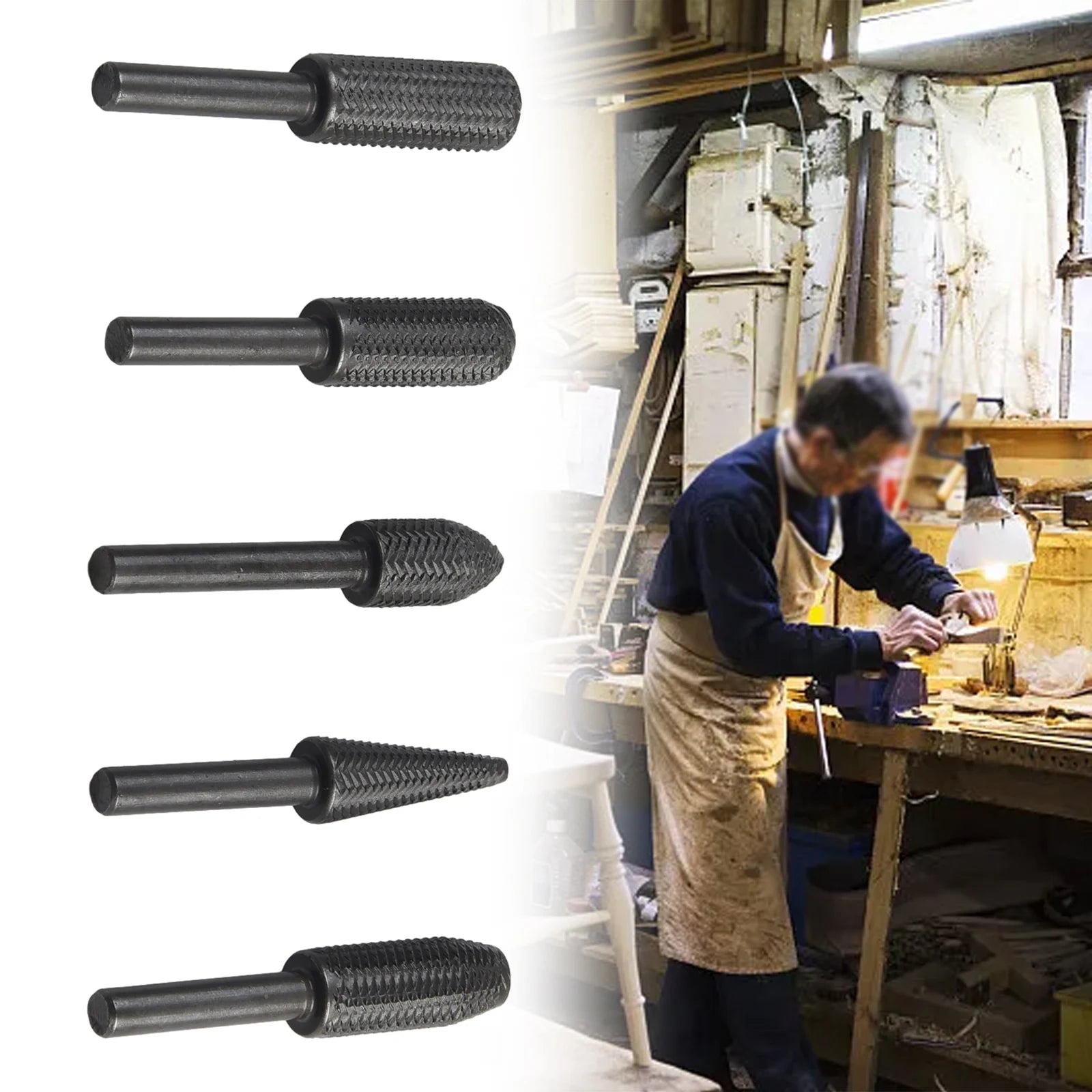 5Pcs/set Rotary Rasp File Steel File 6mm Shank Carving Bit Double Cutter Rotary File Super Hard For Metal /Wood /Grinding Qme