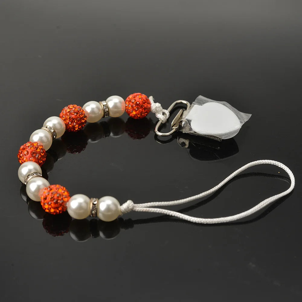 Ins Imitation Pearl Pacifier Chain Anti-drop Chain Tooth Gel Chain Maternal and Infant Supplies Qme Orange