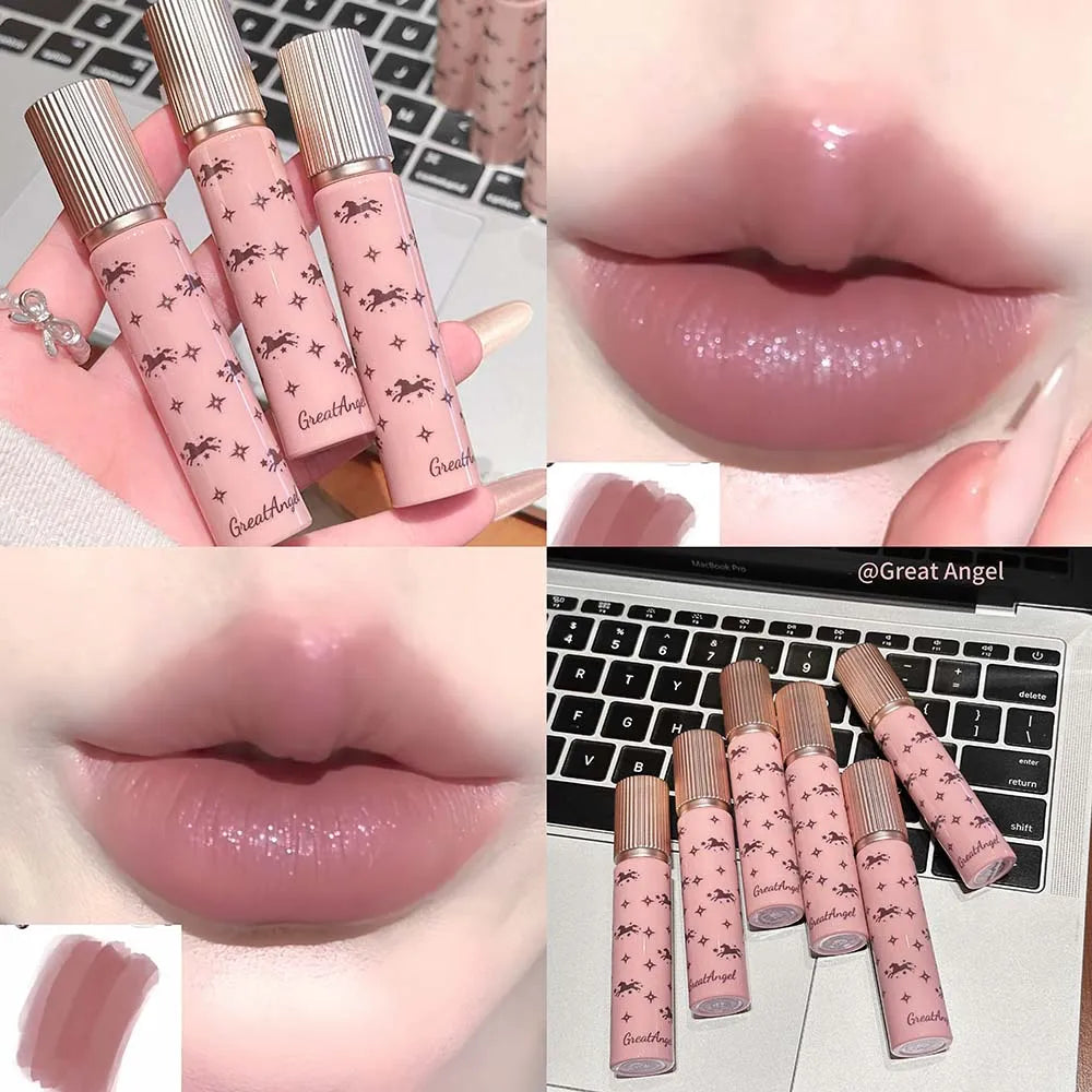Shiny Matte Lipstick Moisturizing Lasting Pink Purple Sparkling Waterproof Nude Rose Lip Mud Glitter Makeup Cute Horse Pattern Qme