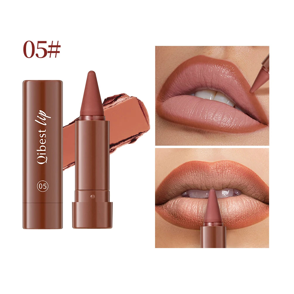 QIBEST Tapered Gradient Lipstick Lipliner Lasting Matte Nude Brown Lip Stain Waterproof Contouring Tint Lipliner Cosmetics Qme 05