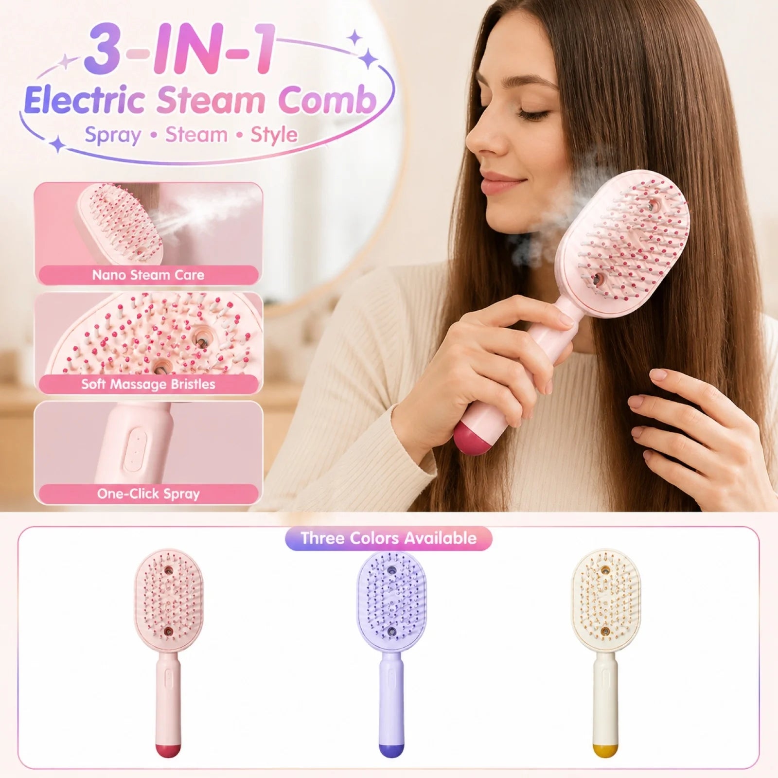Spray Hair Straightener Comb for Smoothing and Hydrating Hair Brush for Frizz Control Air Cushion Massage Hair Caring Supplies Qme