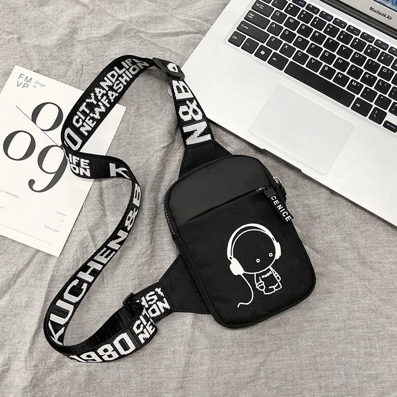 Trendy Couple's Chest Bags Hip-hop Graphic Print Crossbody Men Women Qme Headset boy
