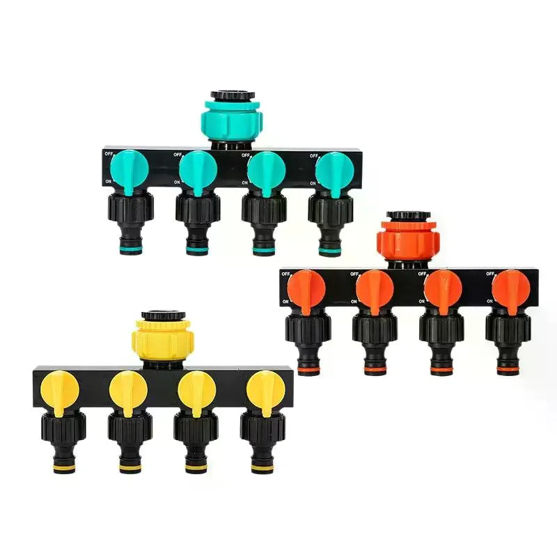 Garden Hose Pipe Splitter 4-Way Faucet Diverter Tap Hose Connector Splitter Four Independent Switches For Home Lawn Irrigation Qme