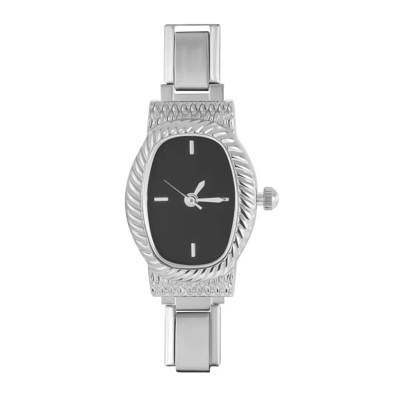 Fashion Men Women's Stainless Steel Oval Round Shiny CZ Zircon Watch