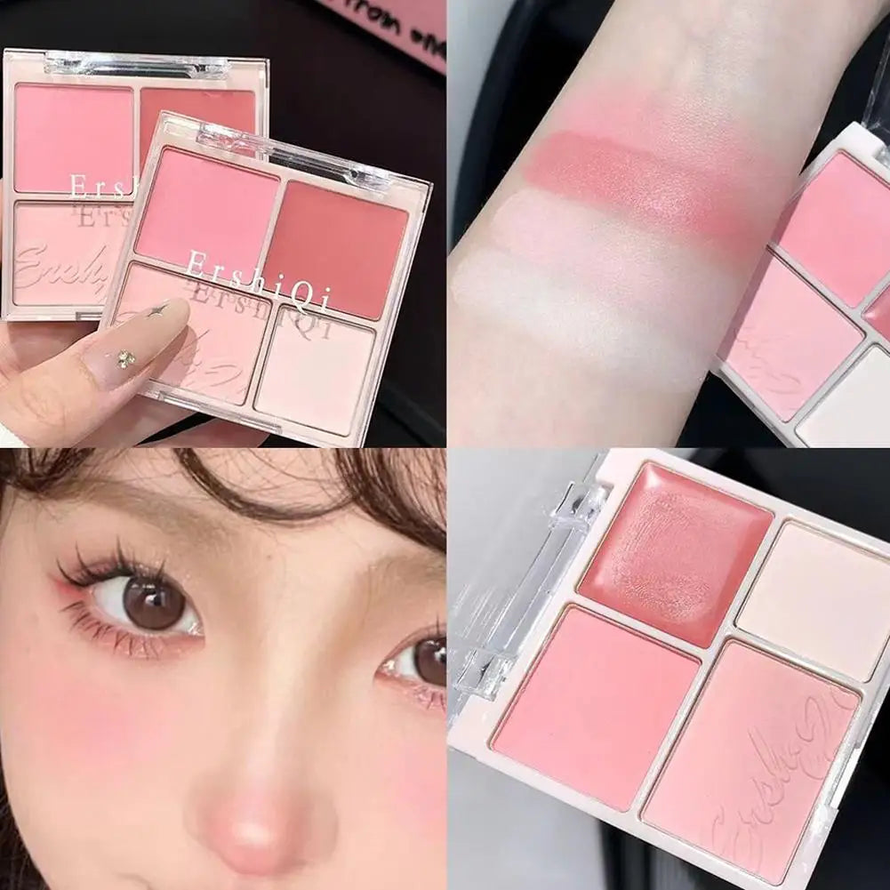 4 Matte Pink Blush Palette Shades Pigmented Shimmering Long Lasting Qme