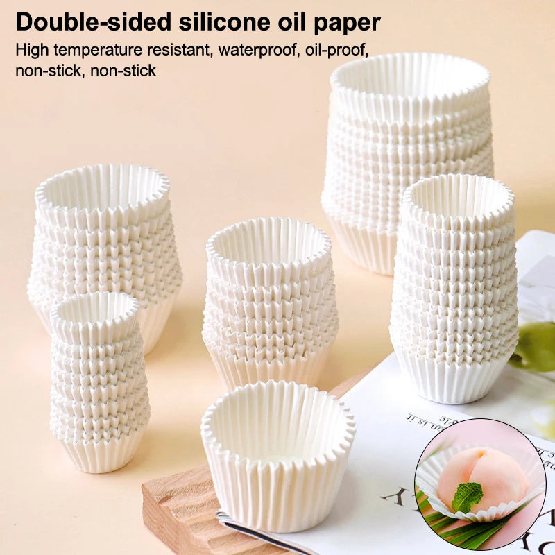 500/1000Pcs Chocalate Paper Liners Baking Muffin Cake Cups Forms Cupcake Cases White Party Tray Mold Greaseproof Wrappers Holder Qme