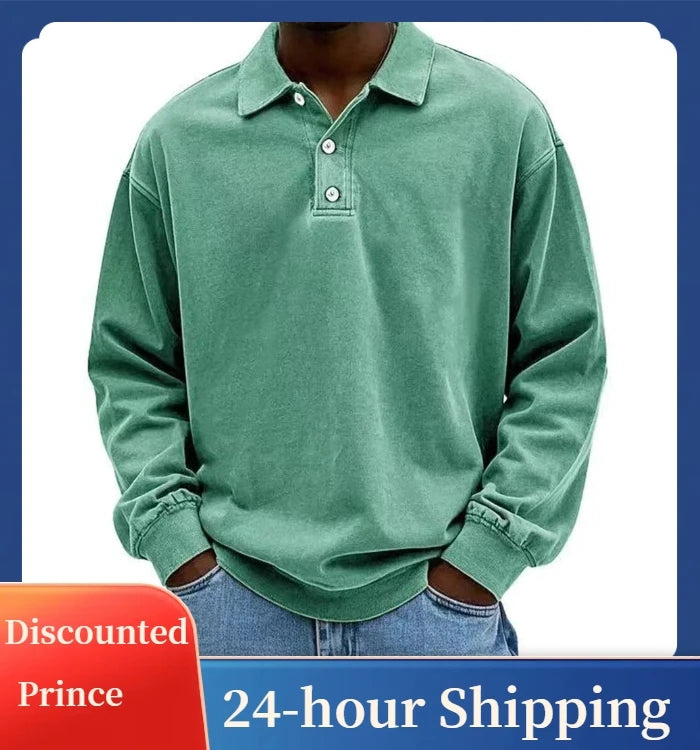 Men's Baggy Korean Style Leisure Daily Versatile Long Sleeves Flip Collar Pullover Shirt Fashion Solid Color Button Hoodies Qme