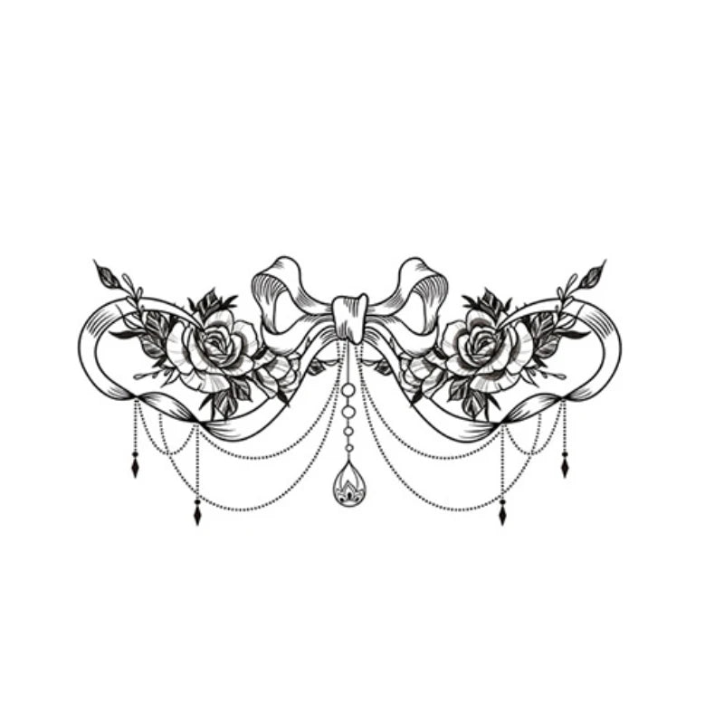 Black Element Sexy Bow Chest Tattoo Sticker Flower Back Abdomen Realistic Temporary Tattoo Sticker Waterproof and Sweatproof Qme