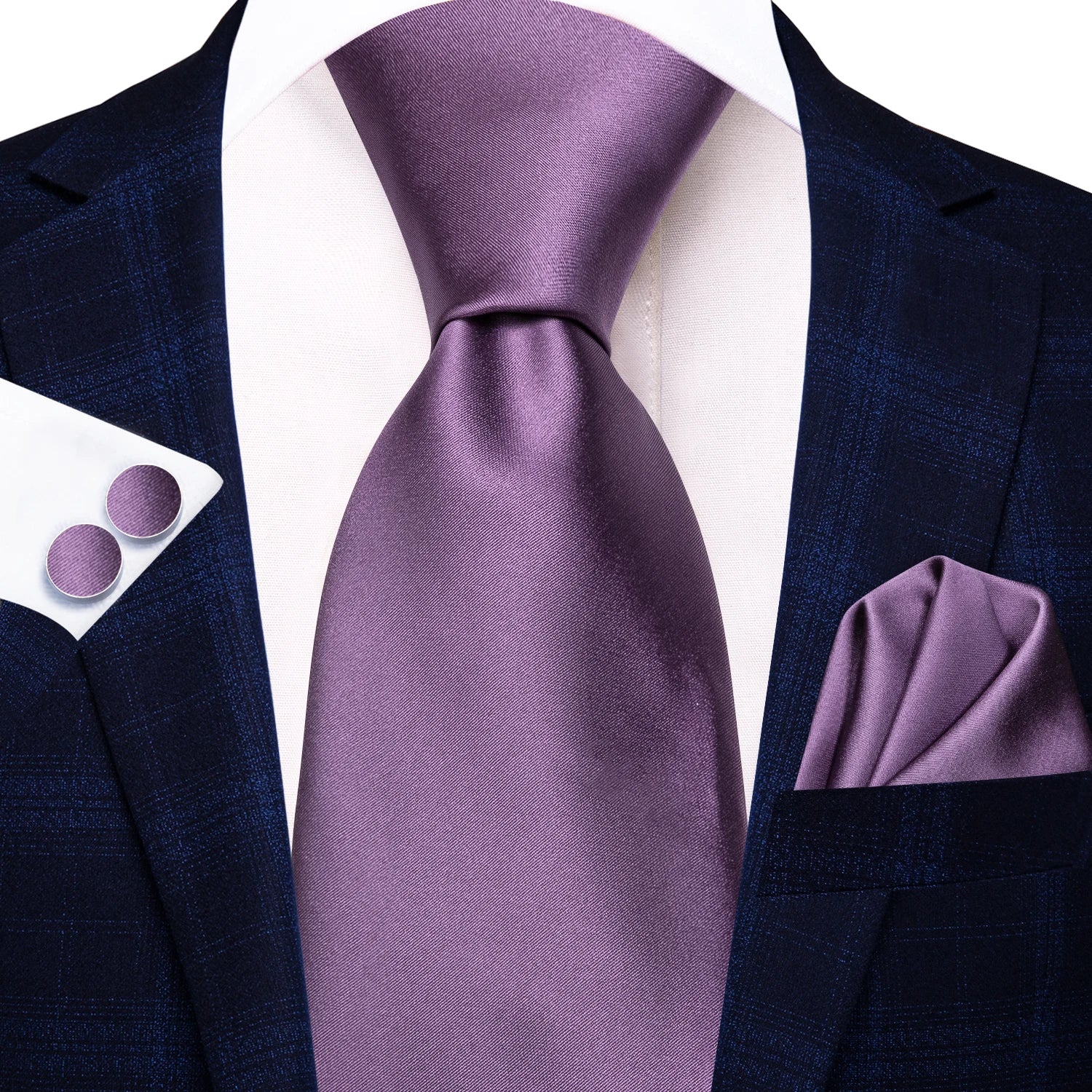 Hi-tie Light Purple Solid Silk Wedding Tie Men Hanky Cufflink Necktie
