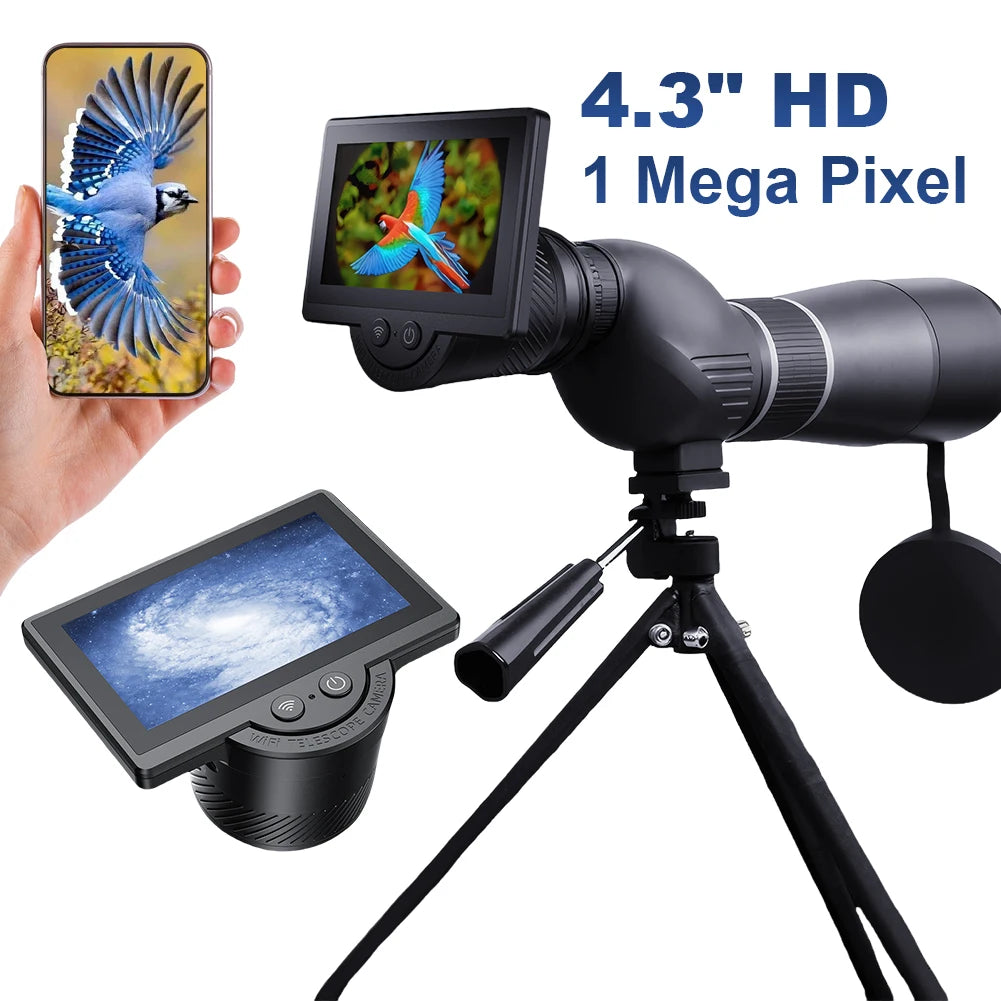 WiFi Telescope Camera Eyepiece 1080P Digital Eyepiece with 4.3 Inch IPS Screen for Astronomical Telescope Qme
