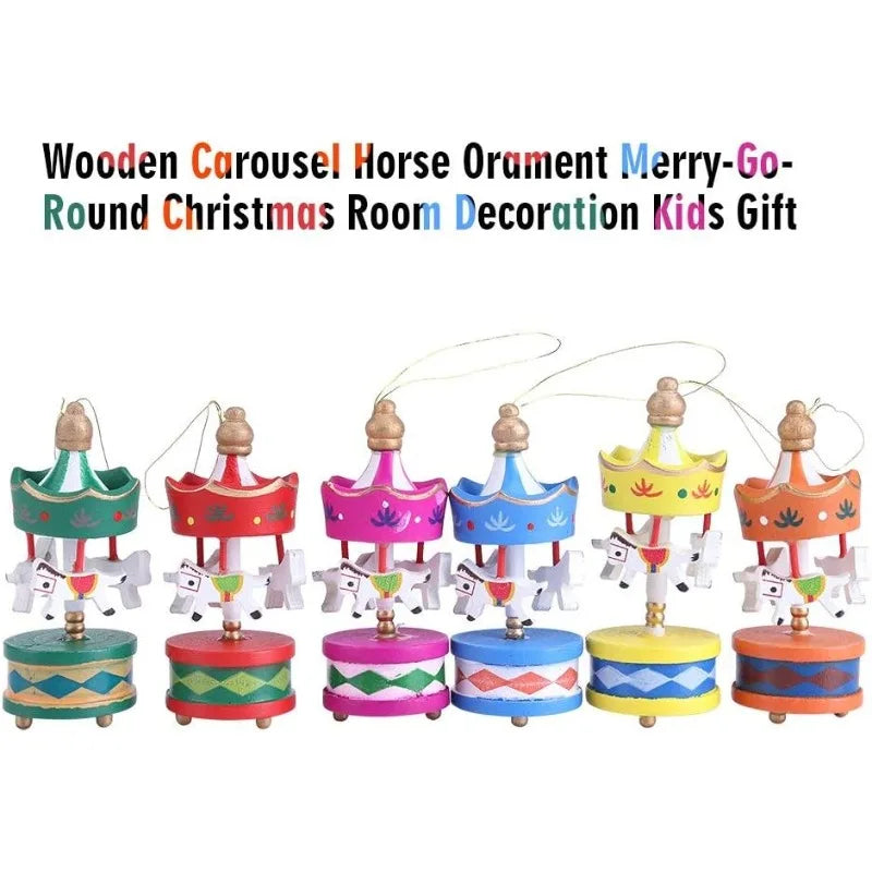 Vintage Handmade Wooden Carousel Horse 6 Mini Hanging Pendant Qme