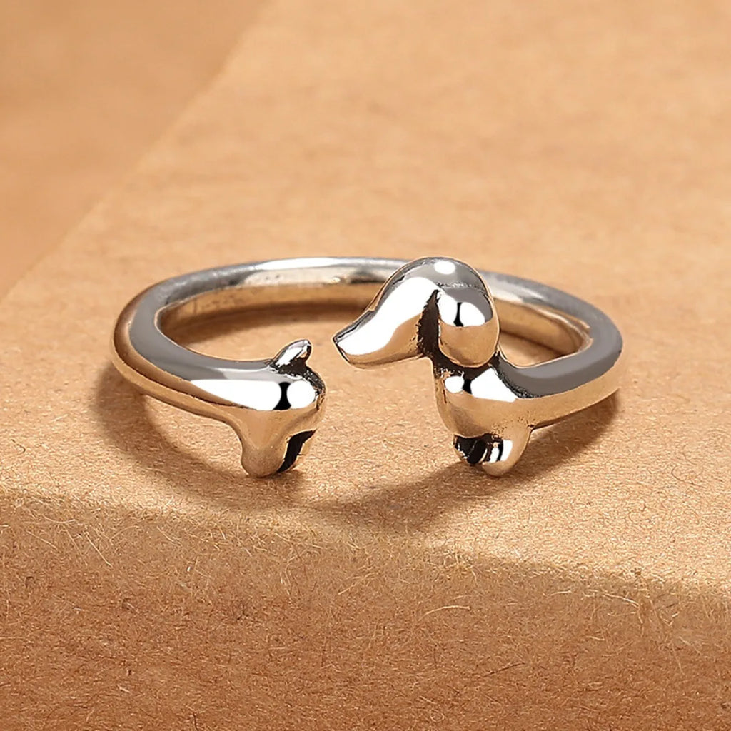 New Cute Dachshund Dog Simple Silver Adjustable Rings Original Open Sausage Dog Pet Rings for Women Vintage Animal Jewelry Qme