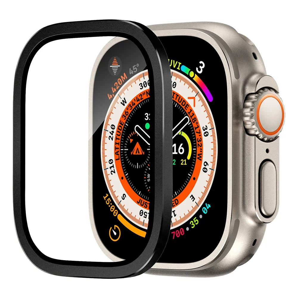 Tempered Glass for Apple Watch Ultra 2 49mm Screen Protector Metal Frame Anti-Scratch for IWatch Series Ultra 49 mm Accessories Qme Black For Ultra 49mm