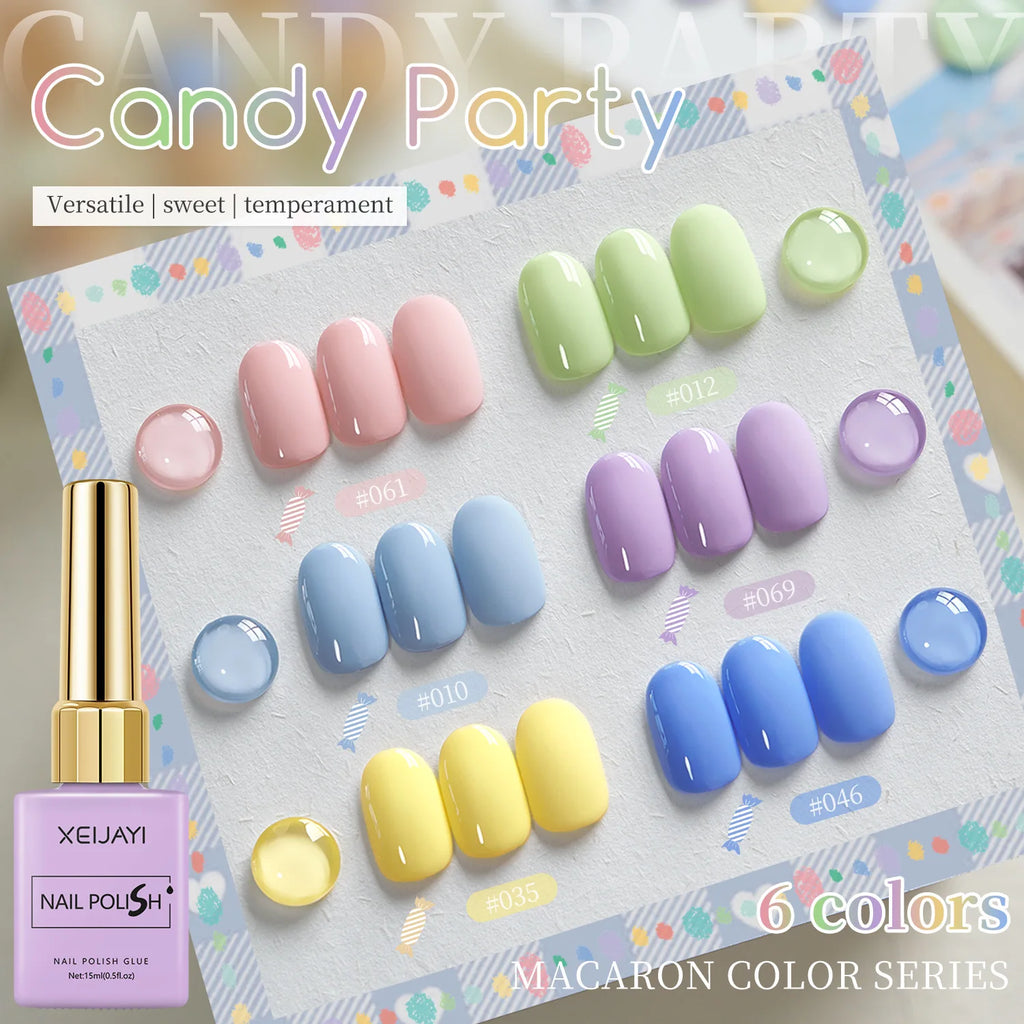 Candy Color Gel Nail Polish Set, 6 Colors High Saturation Macaron Solid Nail Gel, Pastel Purple Peach Pink Salon Quality Varnish Qme Set of 6pcs